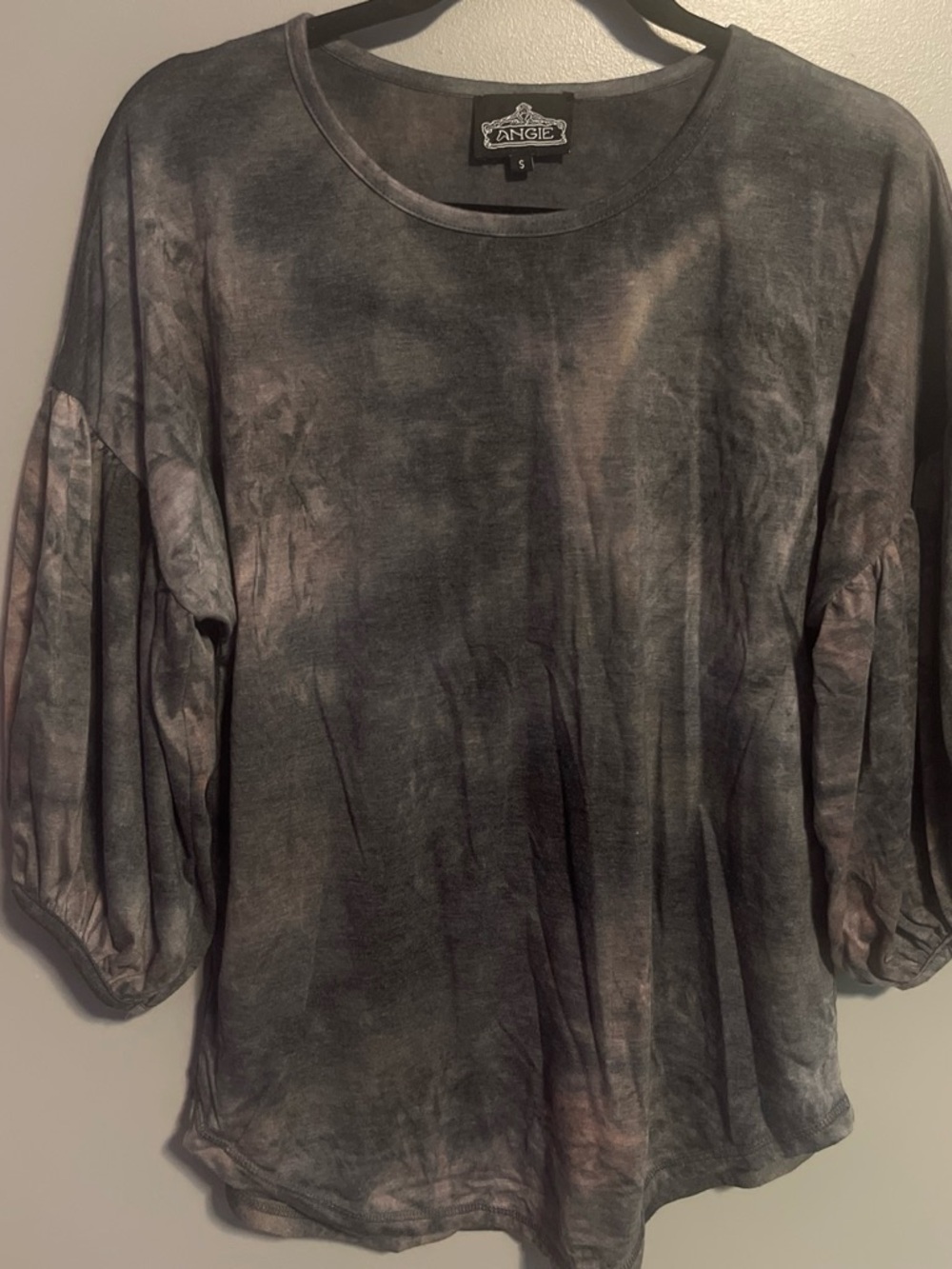 Angie Washed Charcoal Tie-Dye Balloon Sleeve Top